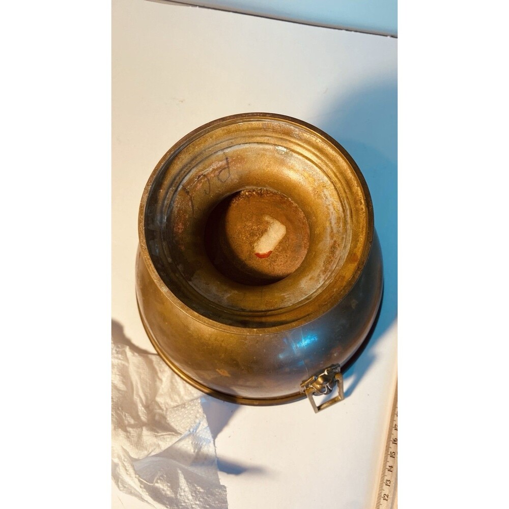 Vintage Brass Jardiniere Planter W/ Lions Head Pulls Pedstal Base - Picture 9 of 13